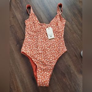 Billabong Orange Floral One-Piece Swimsuit